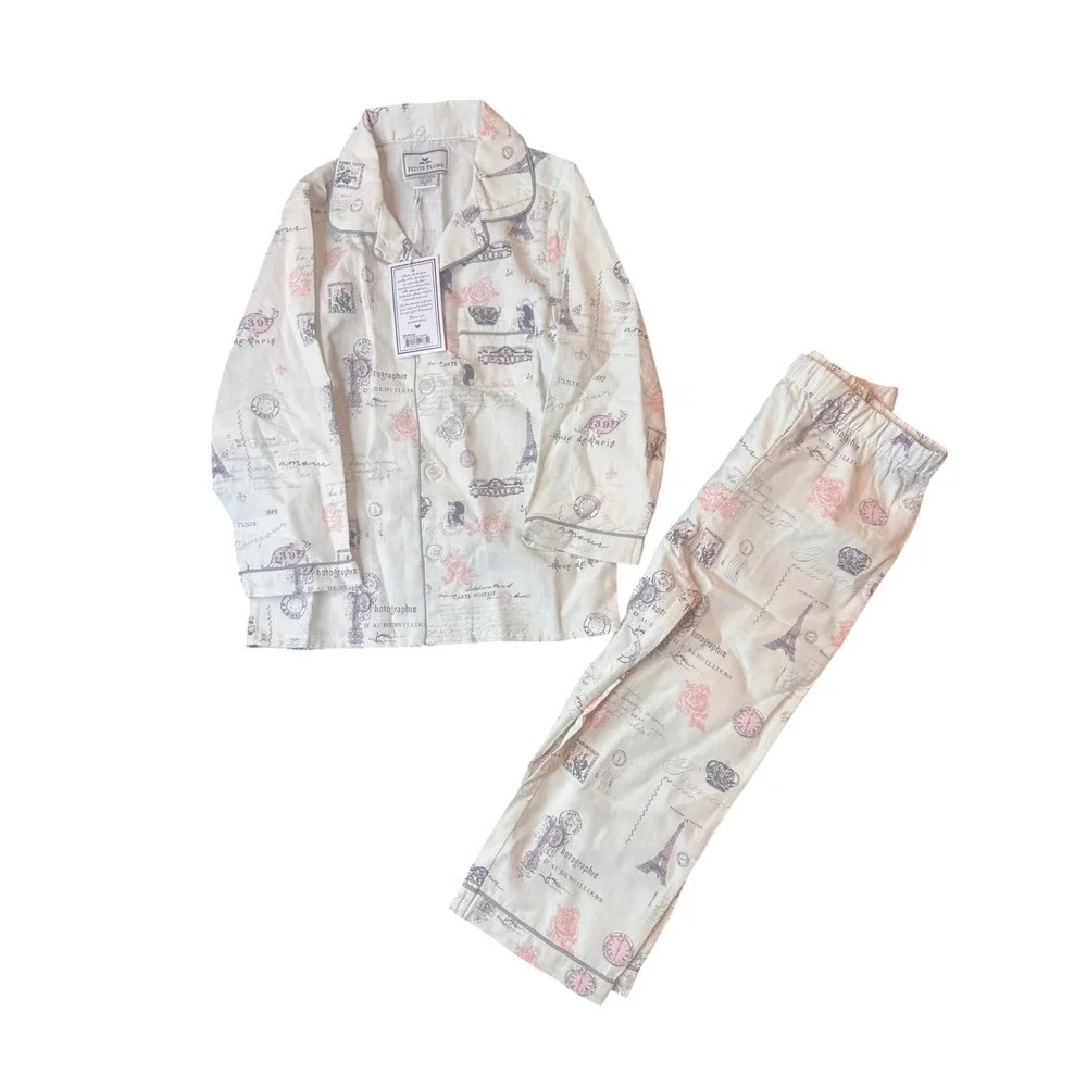 Petite Plume Girls Paris Musings Pajamas Set White Pink Size 4 NWT SPJPM104